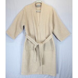 Turquaz Waffle Knit Robe S/M Beige Spa Lounge Kimono Belted Tie Waist Pockets